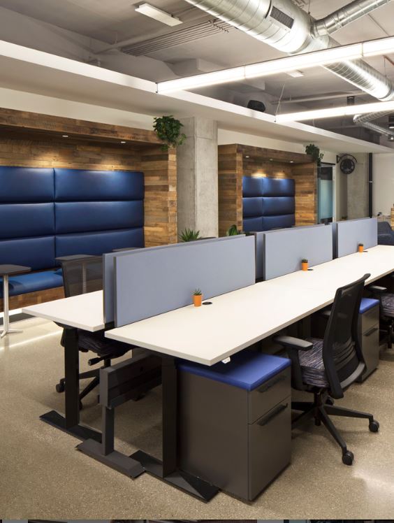 Sit-stand desks and partitions with power